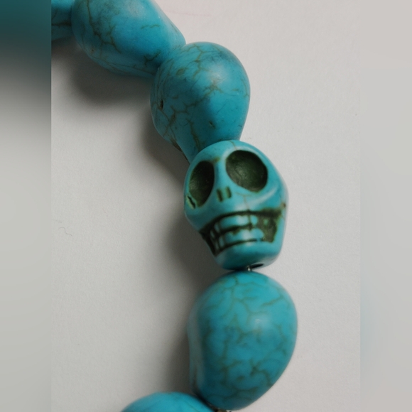 Synthetic Turquoise Skull Tibetan Prayer Bead Mala Bracelet for Men Women - Picture 3 of 5